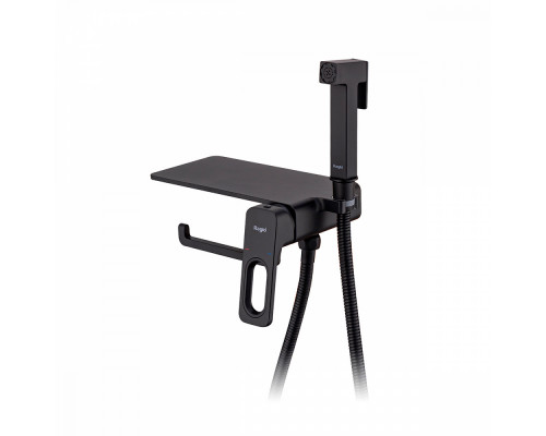 Смеситель Raglo R51.55.06 с гигиеническим душем встраиваемый с полкой и держателем бумаги, черный