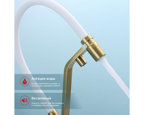 Смеситель Raglo R85.62.03 для кухни с подключением к фильтру съёмный гибкий излив с магнитным фиксатором, сатин золотой