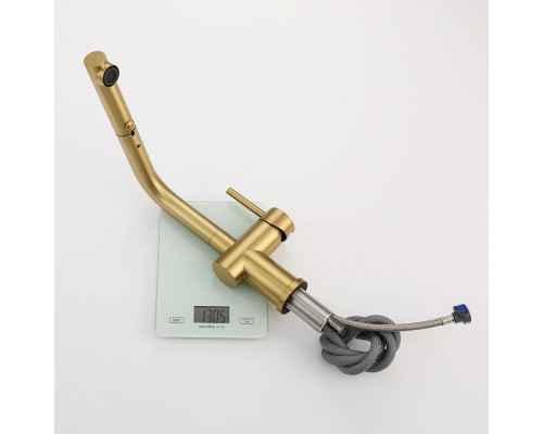 Смеситель Raglo R86.49.03 для кухни с выдвижным изливом, сатин золотой