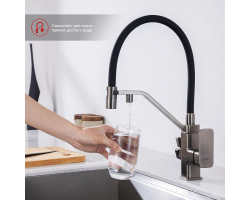 Смеситель Raglo R85.62.09 для кухни с подключением к фильтру съёмный гибкий излив с магнитным фиксатором, графит