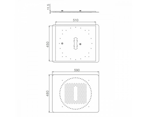 Лейка верхняя потолочная Raglo R452.03.03 для душа 590*480мм 2 режима прямоугольная нержавеющая сталь, сатин золотой