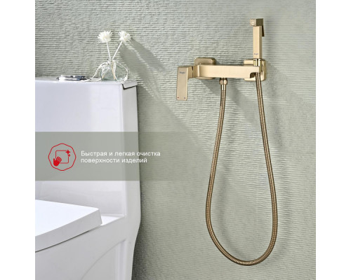 Смеситель Raglo R01.51.03 с гигиеническим душем настенный , сатин золотой