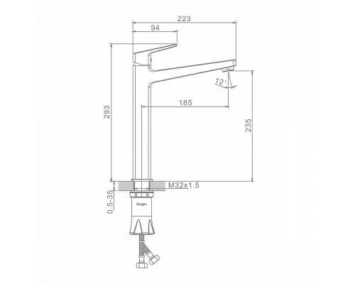 Смеситель Raglo R30.15.06 для раковины высокий монолитный, черный