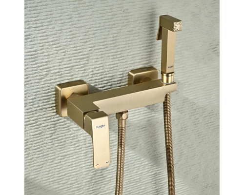 Смеситель Raglo R01.51.03 с гигиеническим душем настенный , сатин золотой