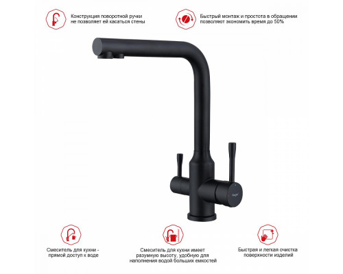 Смеситель Raglo R81.61.06 для кухни с подключением к фильтру излив поворотный, черный