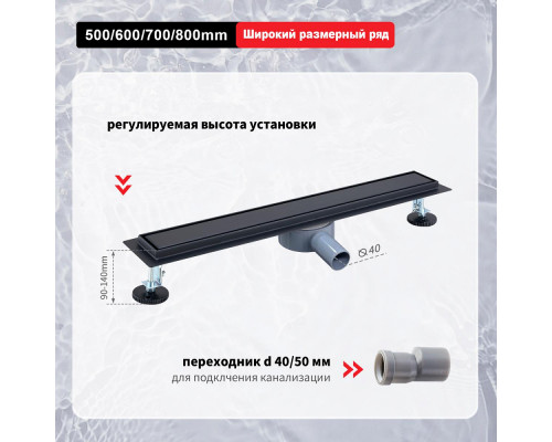 Душевой трап двухсторонний/под плитку Raglo R652.70.06 700мм, нержавеющая сталь, черный