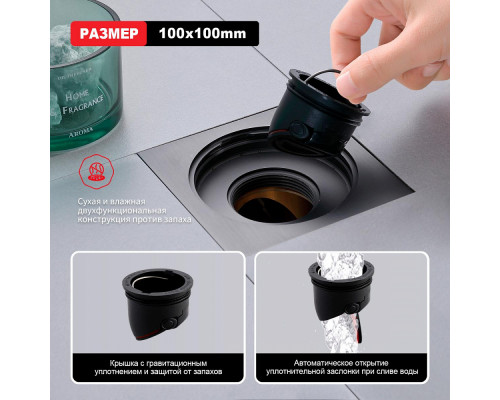 Душевой трап Raglo R605.10.09 100х100мм, нержавеющая сталь, графит