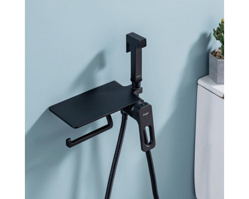 Смеситель Raglo R51.55.06 с гигиеническим душем встраиваемый с полкой и держателем бумаги, черный