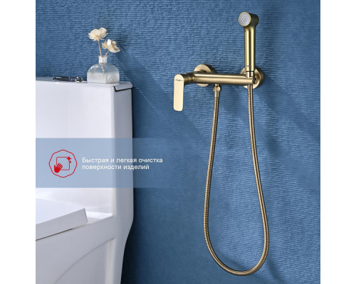 Смеситель Raglo R03.51.03 с гигиеническим душем настенный , сатин золотой