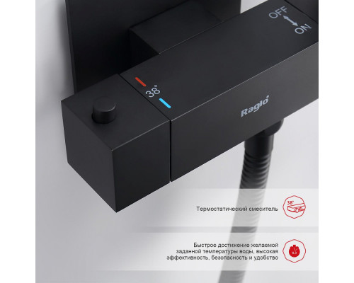 Смеситель Raglo R24.56.06 с гигиеническим душем встраиваемый с термостатом , черный