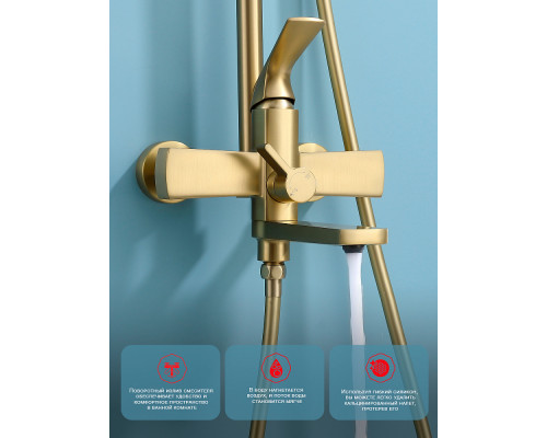 Душевая система Raglo R07.24.03 для ванны и душа излив поворотный 20 см, сатин золотой