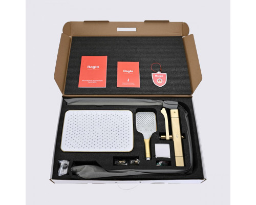 Душевая система Raglo R01.26.03 для ванны и душа с термостатом излив поворотный 15 см, сатин золотой