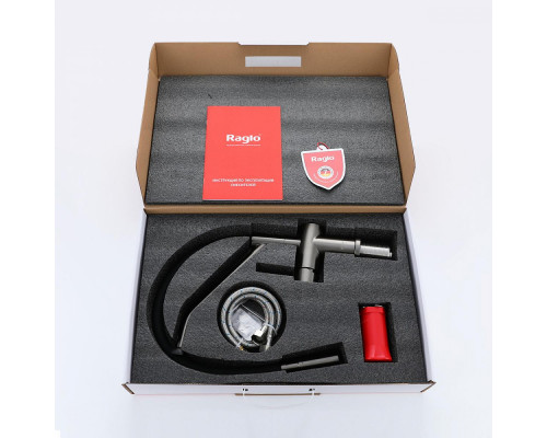 Смеситель Raglo R86.41.09 для кухни съёмный гибкий излив с магнитным фиксатором, графит