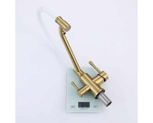 Смеситель Raglo R81.62.03 для кухни с подключением к фильтру съёмный гибкий излив с магнитным фиксатором, сатин золотой