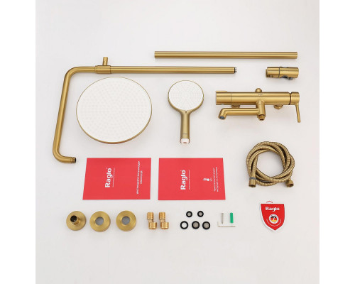Душевая система Raglo R20.24.03 для ванны и душа излив поворотный 15 см, сатин золотой