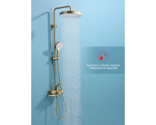 Душевая система Raglo R07.24.03 для ванны и душа излив поворотный 20 см, сатин золотой