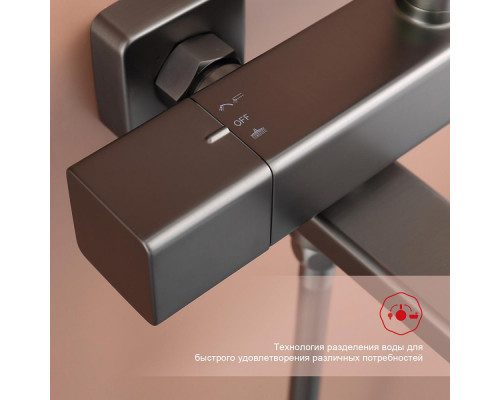 Душевая система Raglo R22.26.09 для ванны и душа с термостатом излив поворотный 15 см, графит