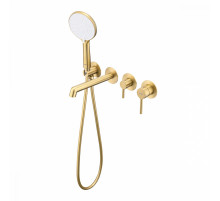 Смеситель Raglo R20.32.03 для ванны и душа встраиваемый излив монолитный 20 см, сатин золотой