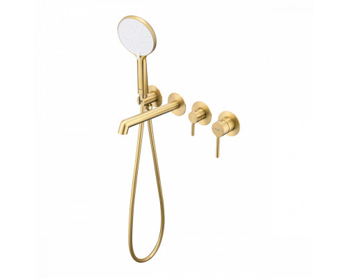 Смеситель Raglo R20.32.03 для ванны и душа встраиваемый излив монолитный 20 см, сатин золотой