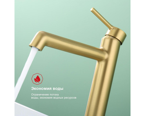 Смеситель Raglo R20.15.03 для раковины высокий монолитный, сатин золотой