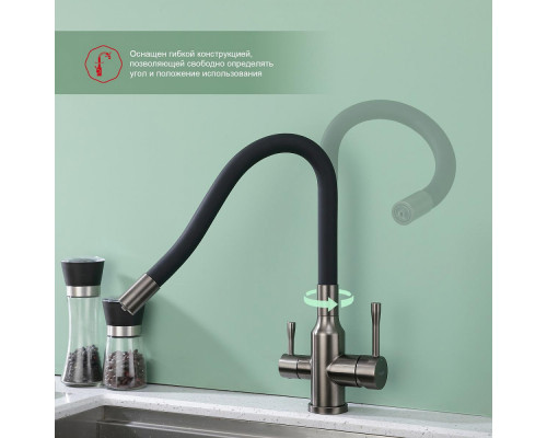 Смеситель Raglo R81.64.09 для кухни с подключением к фильтру излив гибкий поворотный, графит