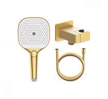 Комплект с лейкой Raglo R476.40.03 для душа душевая лейка 3 режима, шланг 1,5м, держатель лейки с подключением шланга латунь, сатин золотой