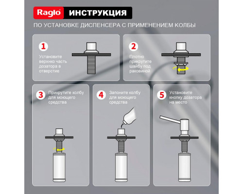 Дозатор для моющего средства на кухню Raglo встраиваемый R720.01.05 латунь, сатин