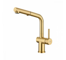 Смеситель Raglo R86.49.03 для кухни с выдвижным изливом, сатин золотой
