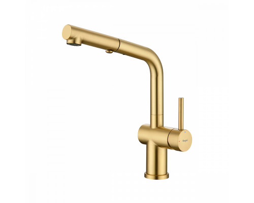 Смеситель Raglo R86.49.03 для кухни с выдвижным изливом, сатин золотой