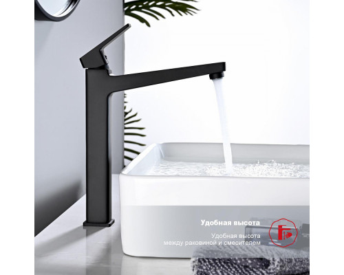 Смеситель Raglo R30.15.06 для раковины высокий монолитный, черный