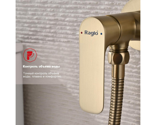 Смеситель Raglo R03.52.03 с гигиеническим душем встраиваемый , сатин золотой