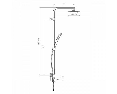 Душевая система Raglo R02.24 для ванны и душа излив поворотный 20 см, хром