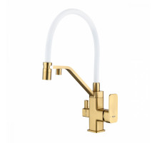 Смеситель Raglo R85.62.03 для кухни с подключением к фильтру съёмный гибкий излив с магнитным фиксатором, сатин золотой