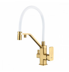 Смеситель Raglo R85.62.03 для кухни с подключением к фильтру съёмный гибкий излив с магнитным фиксатором, сатин золотой