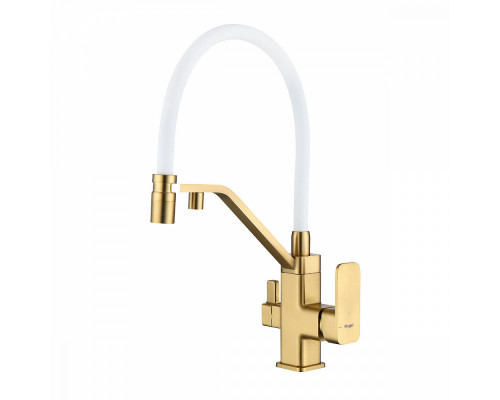 Смеситель Raglo R85.62.03 для кухни с подключением к фильтру съёмный гибкий излив с магнитным фиксатором, сатин золотой