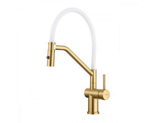 Смеситель Raglo R86.41.03 для кухни съёмный гибкий излив с магнитным фиксатором, сатин золотой