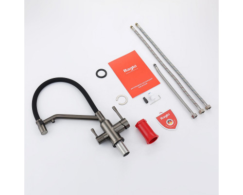 Смеситель Raglo R81.62.09 для кухни с подключением к фильтру съёмный гибкий излив с магнитным фиксатором, графит