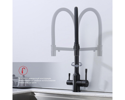Смеситель Raglo R81.63.06 для кухни с подключением к фильтру съёмный гибкий излив с магнитным фиксатором, черный