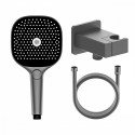 Комплект с лейкой Raglo R476.40.09 для душа душевая лейка 3 режима, шланг 1,5м, держатель лейки с подключением шланга латунь, графит
