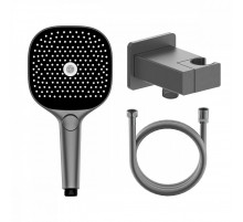Комплект с лейкой Raglo R476.40.09 для душа душевая лейка 3 режима, шланг 1,5м, держатель лейки с подключением шланга латунь, графит