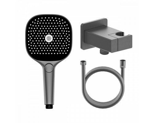 Комплект с лейкой Raglo R476.40.09 для душа душевая лейка 3 режима, шланг 1,5м, держатель лейки с подключением шланга латунь, графит