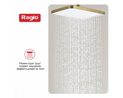 Лейка душевая верхняя Raglo R451.52.03 тропический душ 340*220мм пластик/силикон, Сатин золотой