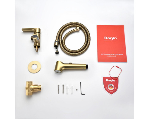 Смеситель Raglo R03.52.03 с гигиеническим душем встраиваемый , сатин золотой