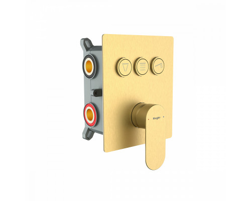 Смеситель Raglo R50.273.03 для ванны и душа встраиваемый на 3 режима (кнопочное управление), сатин золотой