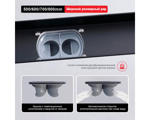 Душевой трап двухсторонний/под плитку Raglo R652.60.06 600мм, нержавеющая сталь, черный