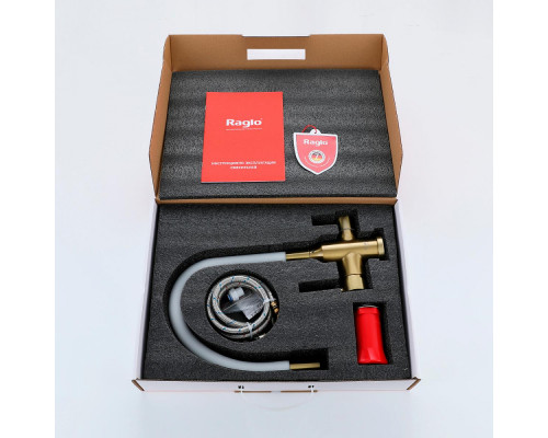 Смеситель Raglo R81.64.03 для кухни с подключением к фильтру излив гибкий поворотный, сатин золотой