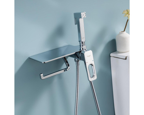 Смеситель Raglo R51.55 с гигиеническим душем встраиваемый с полкой и держателем бумаги, хром