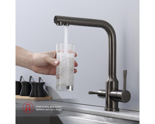 Смеситель Raglo R81.61.09 для кухни с подключением к фильтру излив поворотный, графит