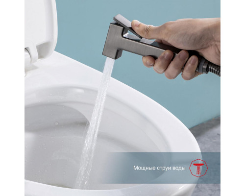 Смеситель Raglo R51.55.09 с гигиеническим душем встраиваемый с полкой и держателем бумаги, графит