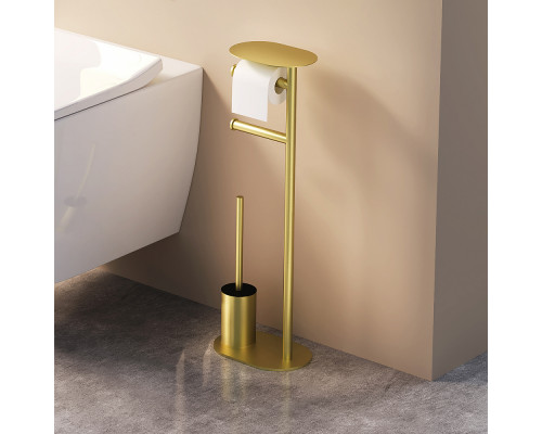 Стойка напольная Raglo R300.31.03 с держателем для туалетной бумаги, с ёршиком и полкой,сатин золотой